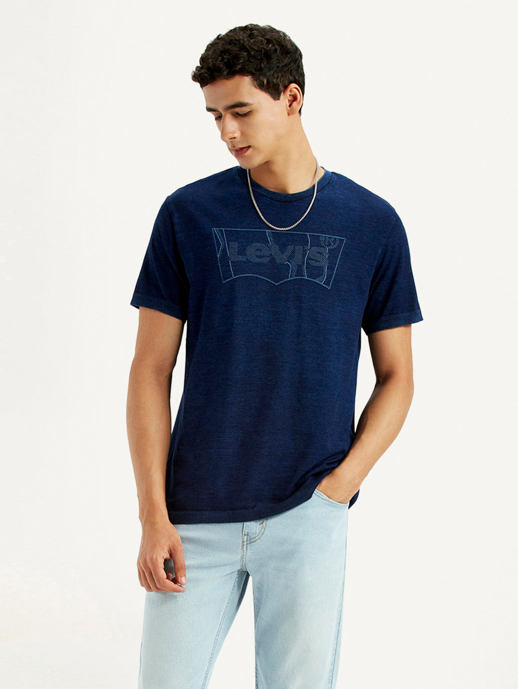 Men's Brand Logo Dark Blue Slim Fit Seamless T-shirt - Styleshot View