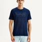 Men's Brand Logo Dark Blue Slim Fit Seamless T-shirt - Front View