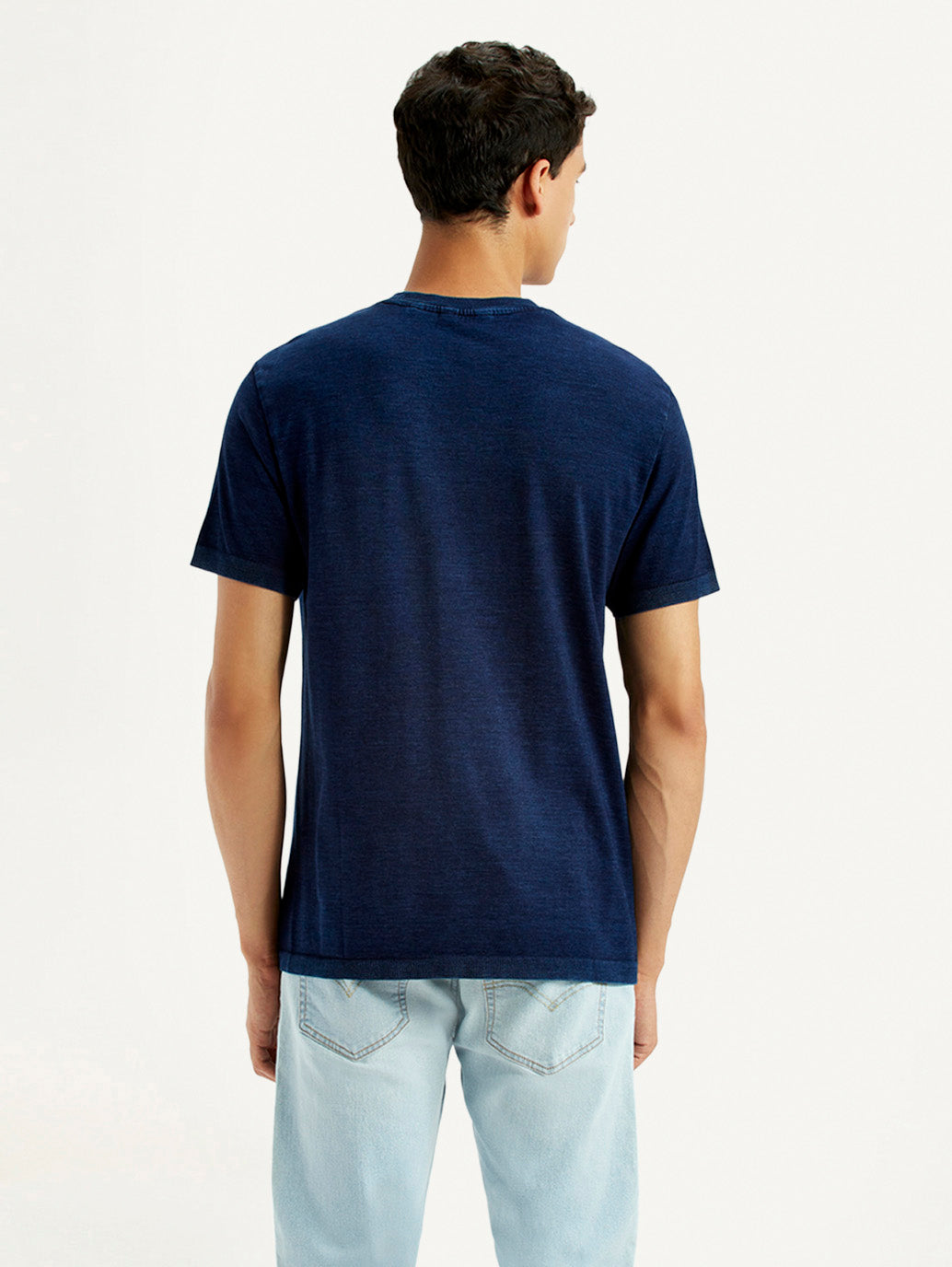 Men's Brand Logo Dark Blue Slim Fit Seamless T-shirt - Back View