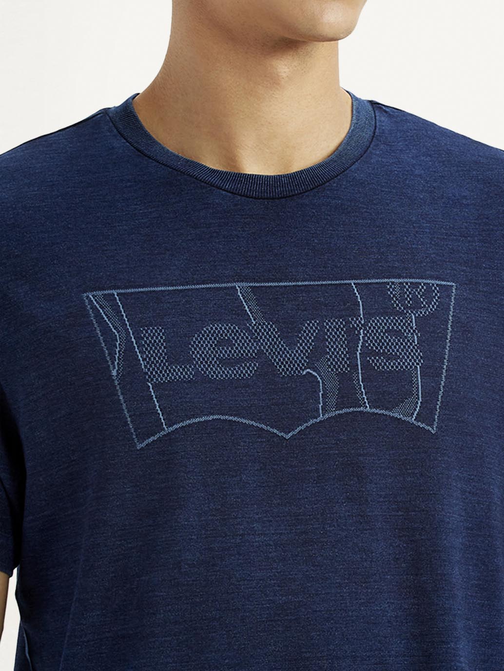 Men's Brand Logo Dark Blue Slim Fit Seamless T-shirt - Detail View