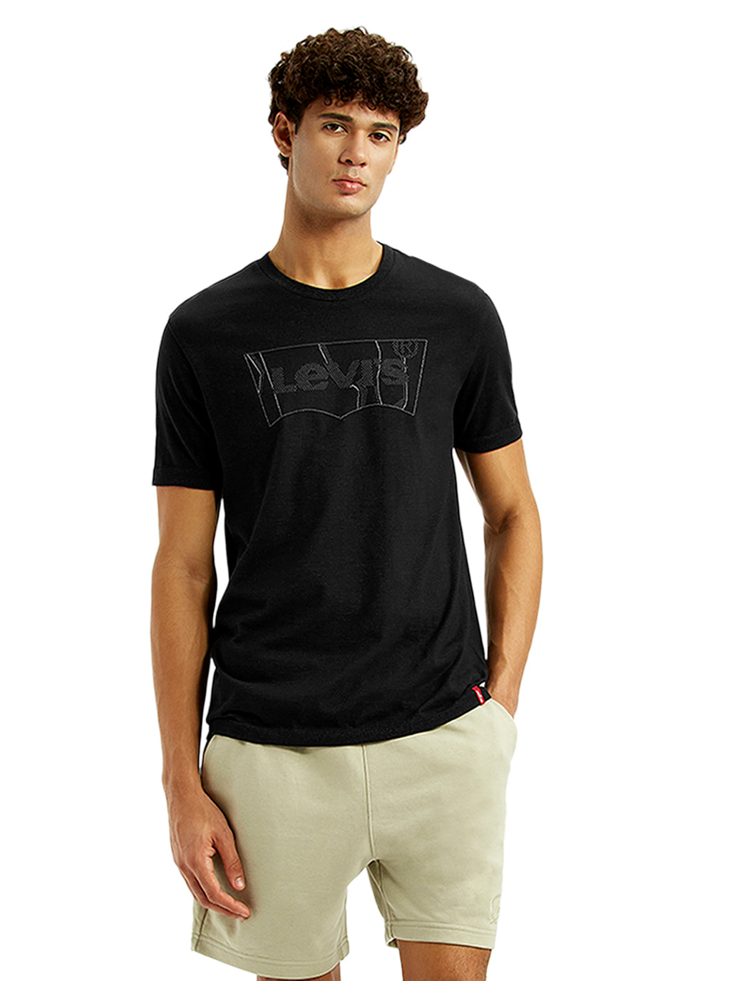 Men's Brand Logo Black Slim Fit Seamless T-shirt - Styleshot View