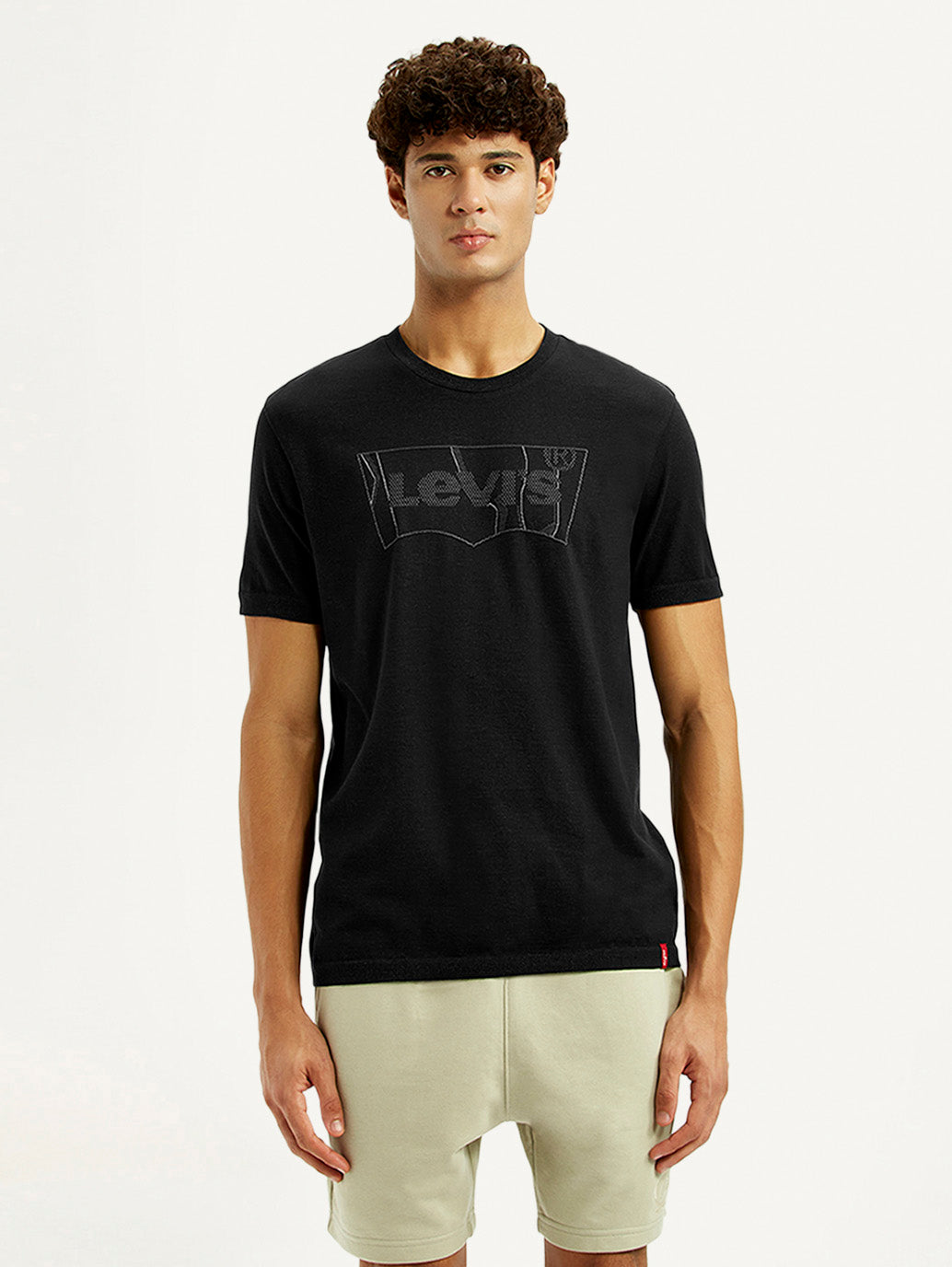 Men's Brand Logo Black Slim Fit Seamless T-shirt - Front View