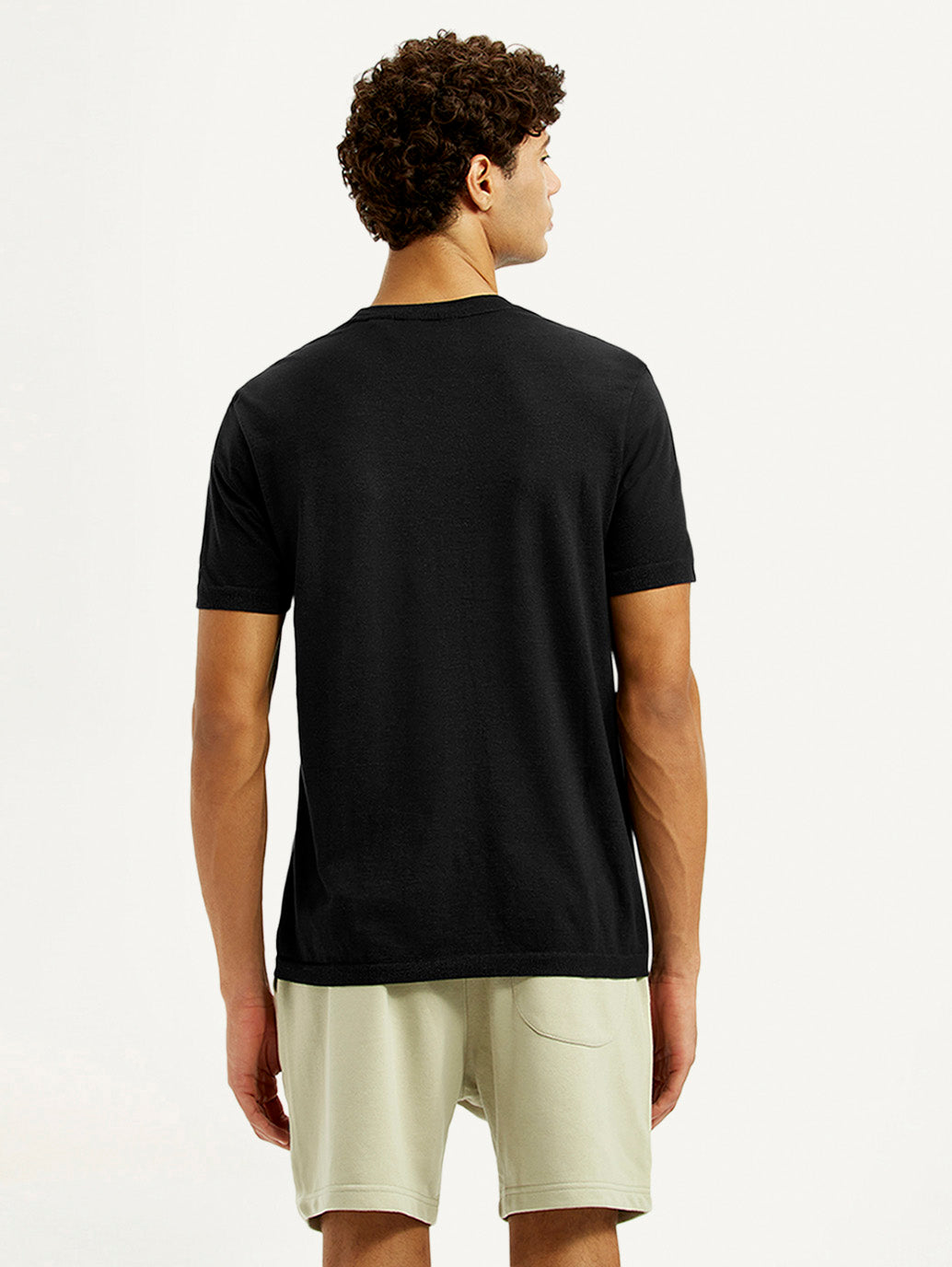 Men's Brand Logo Black Slim Fit Seamless T-shirt - Back View