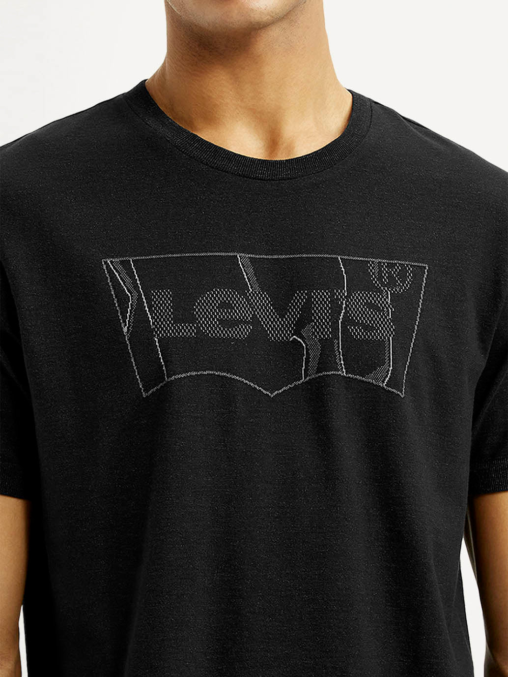 Men's Brand Logo Black Slim Fit Seamless T-shirt - Detail View