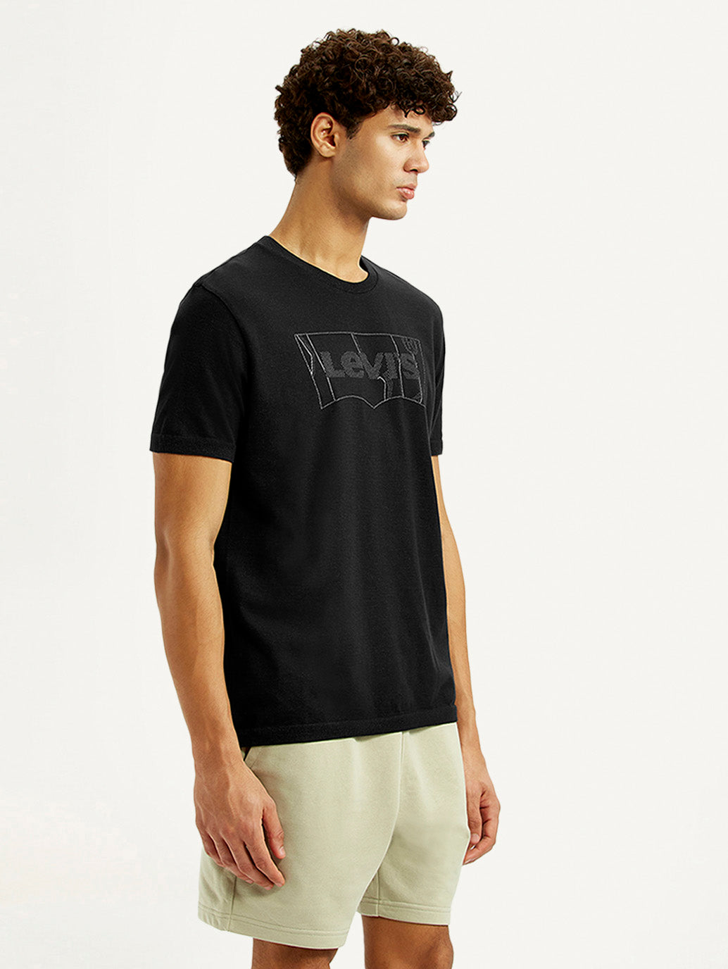 Men's Brand Logo Black Slim Fit Seamless T-shirt - Side View