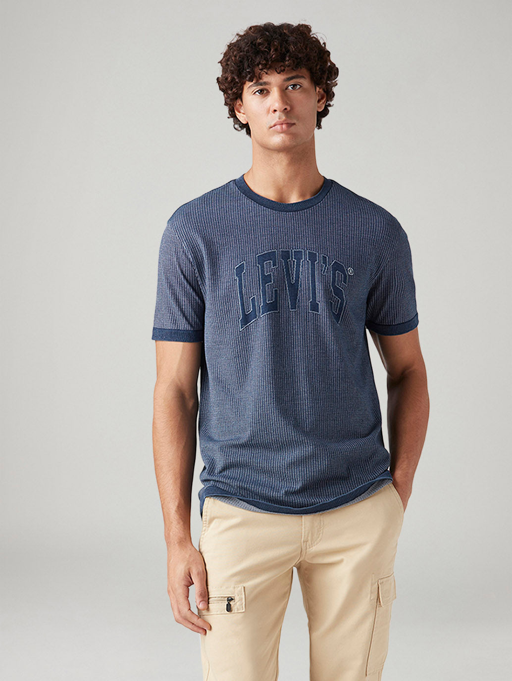Men's Logo Printed Slim Fit Textured T-Shirt - Styleshot View