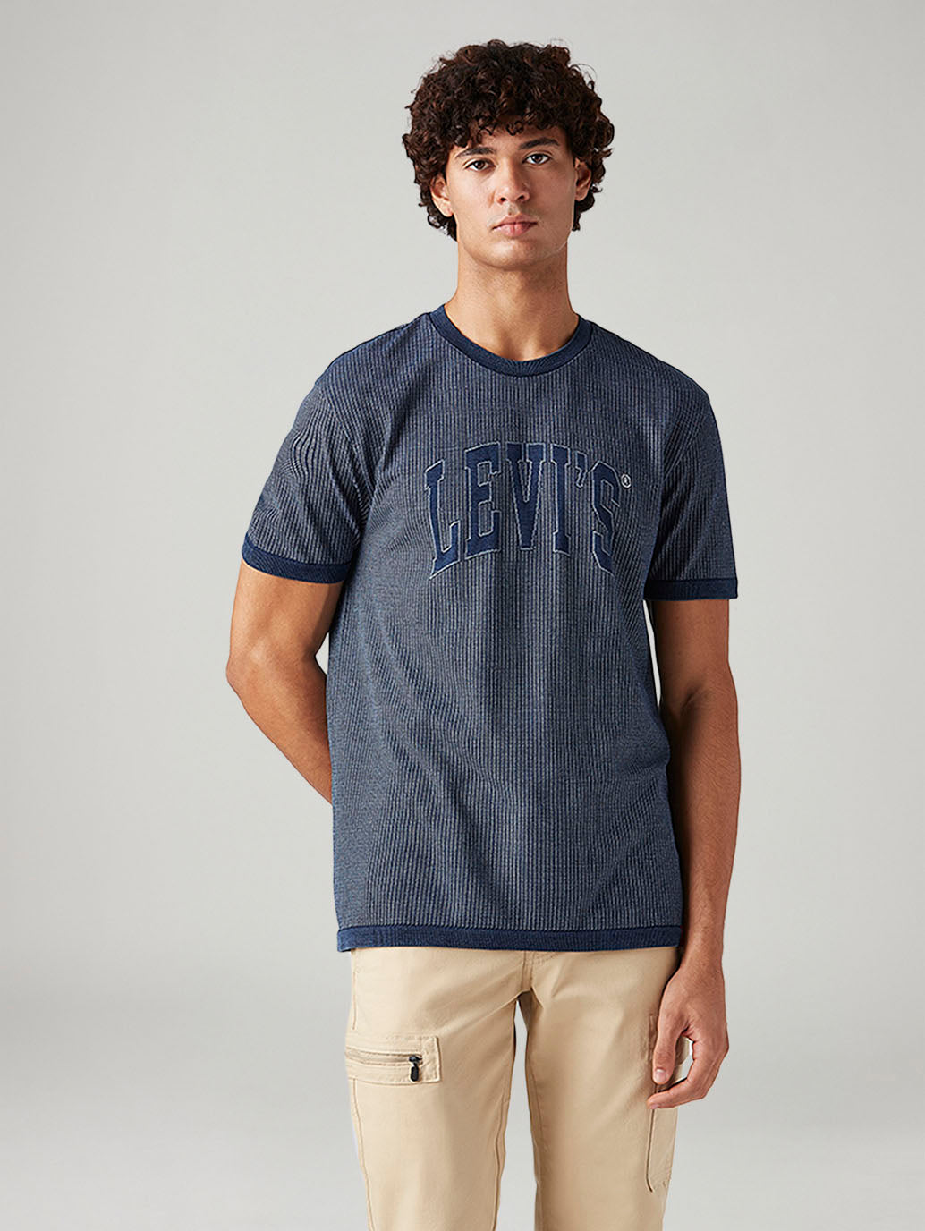 Men's Logo Printed Slim Fit Textured T-Shirt