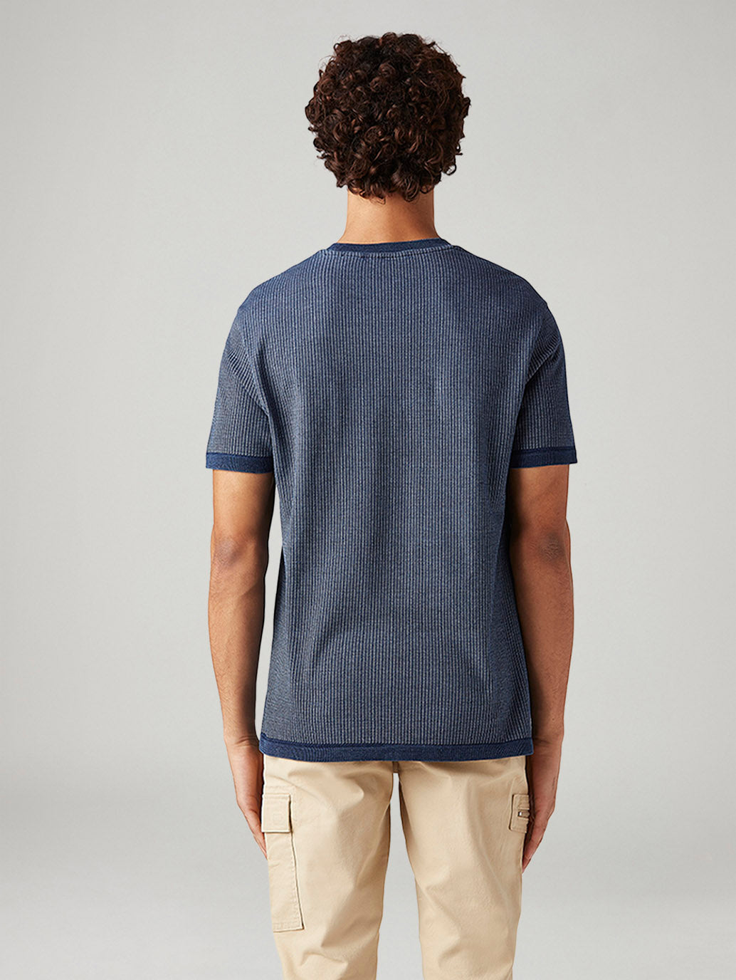 Men's Logo Printed Slim Fit Textured T-Shirt - Back View