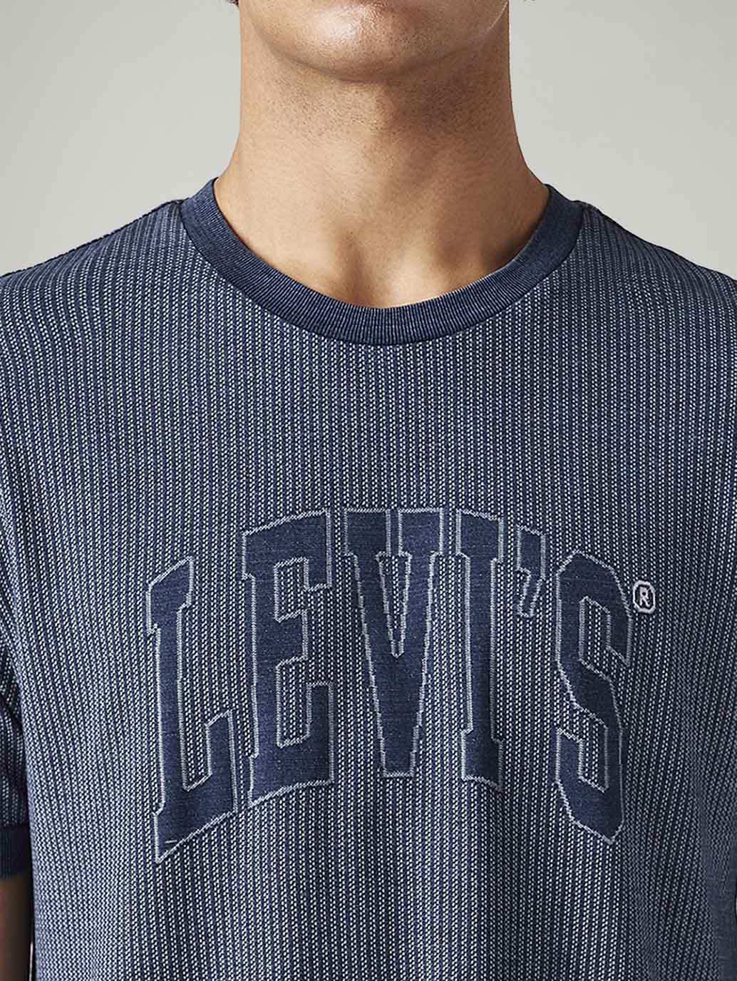 Men's Logo Printed Slim Fit Textured T-Shirt - Detail View