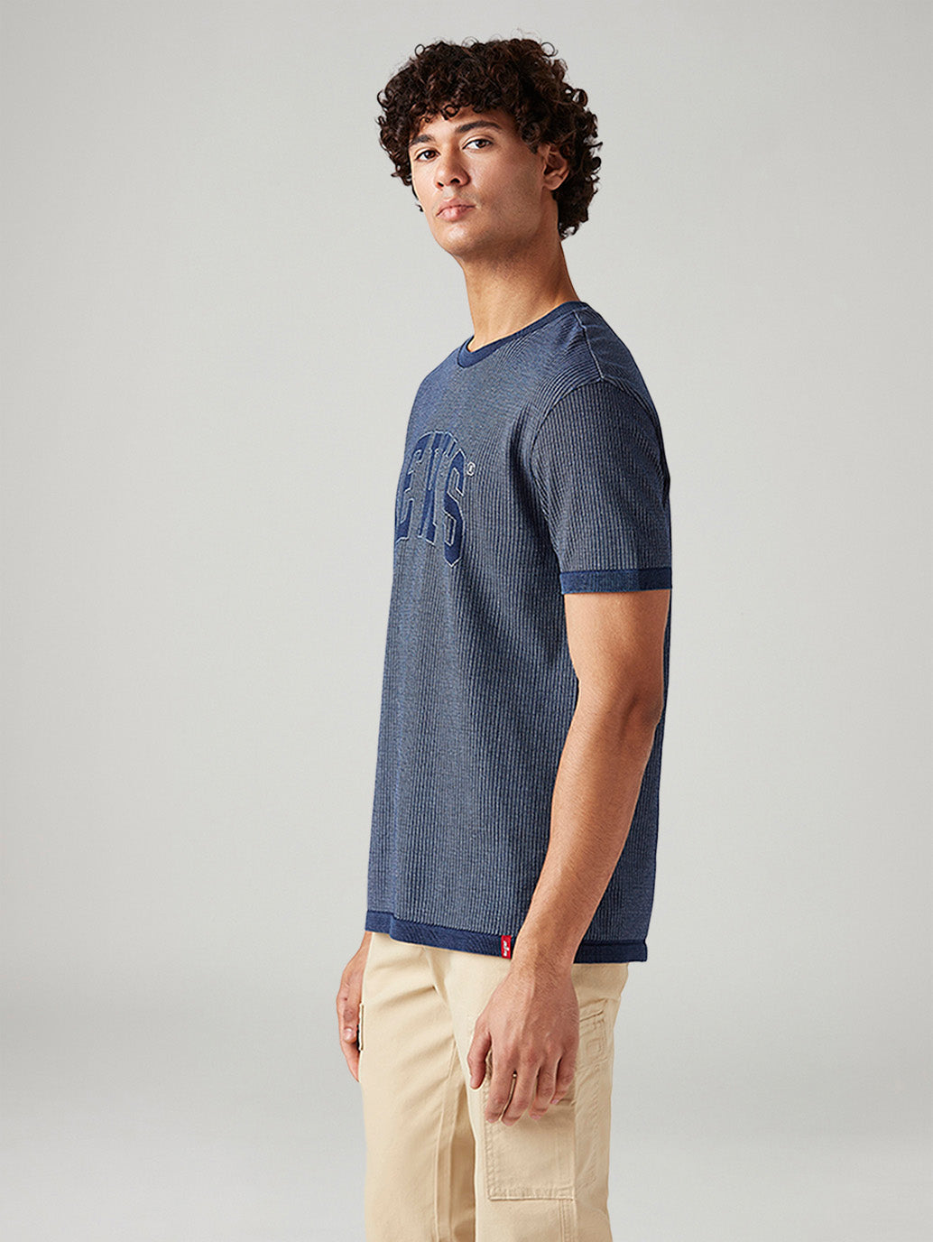 Men's Logo Printed Slim Fit Textured T-Shirt - Side View