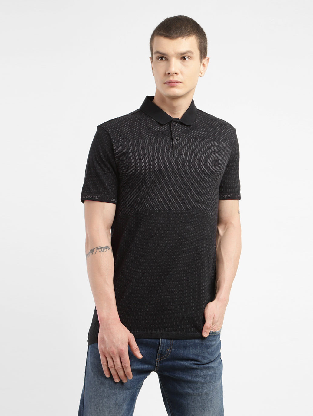 Men's Self Design Polo Collar T-shirt