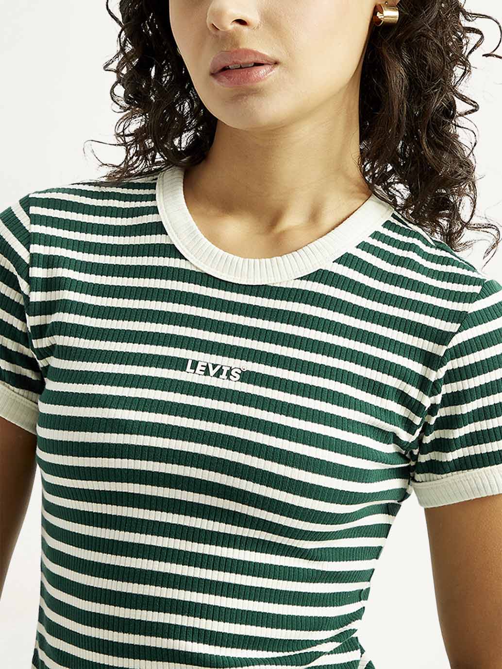 Women's Striped Slim Fit T-shirt - Detail View