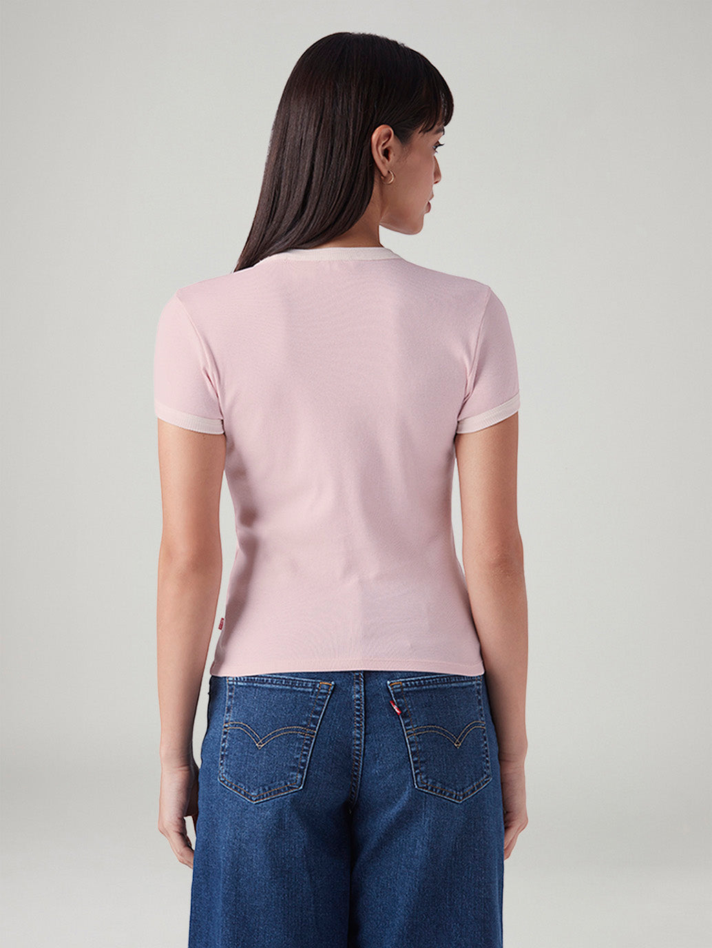 Women's Printed Slim Fit Ribbed T-Shirt - Back View