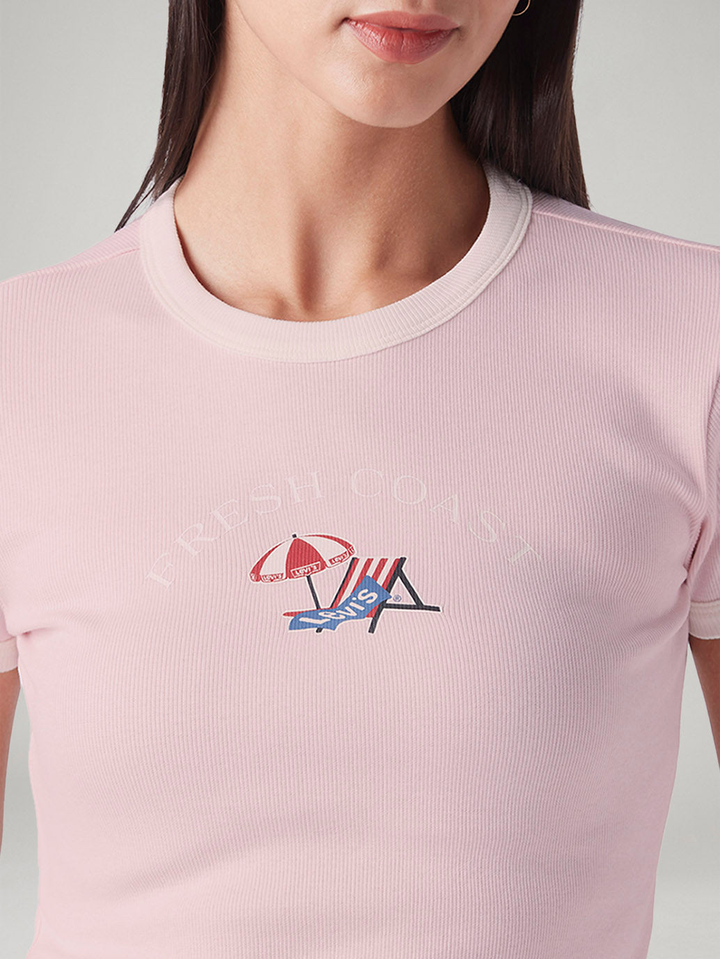 Women's Printed Slim Fit Ribbed T-Shirt - Detail View