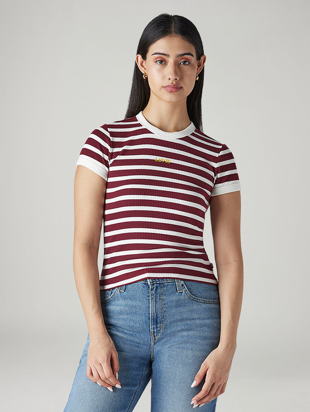 Women's Striped Slim Fit Ribbed T-Shirt - 20 View
