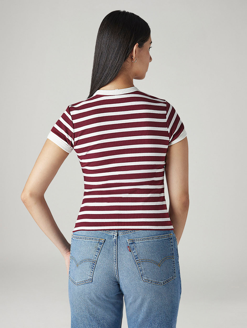 Women's Striped Slim Fit Ribbed T-Shirt - 20 View