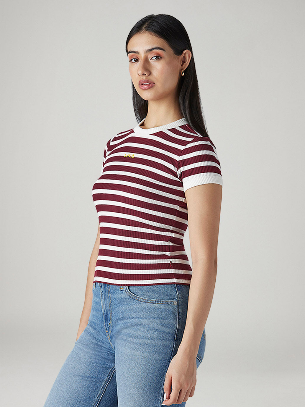 Women's Striped Slim Fit Ribbed T-Shirt - 20 View
