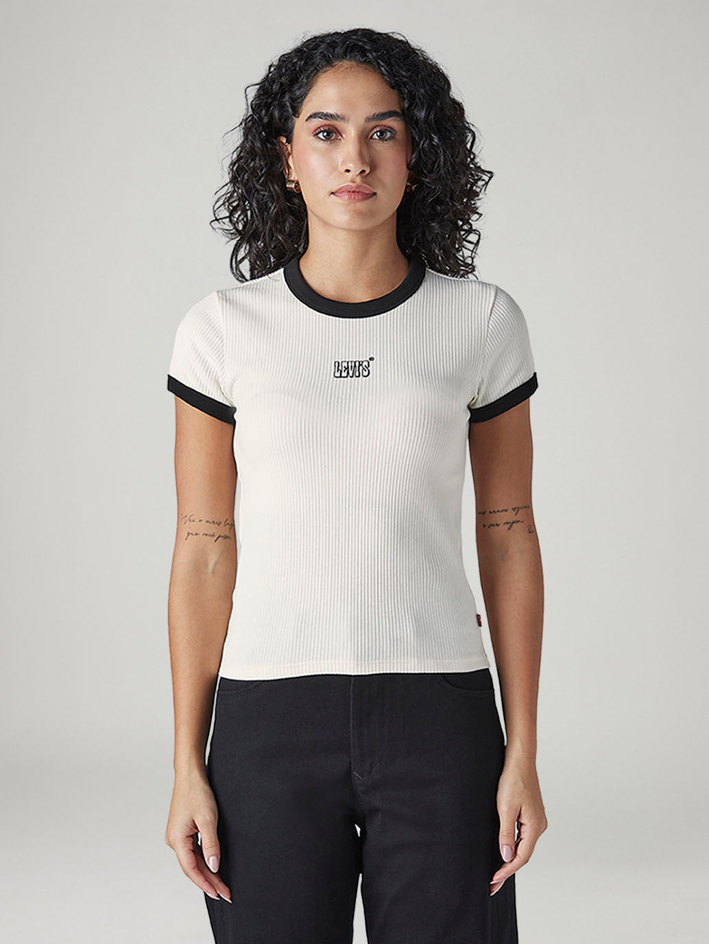 Women's Colorblock Slim Fit Ribbed T-Shirt - Front View