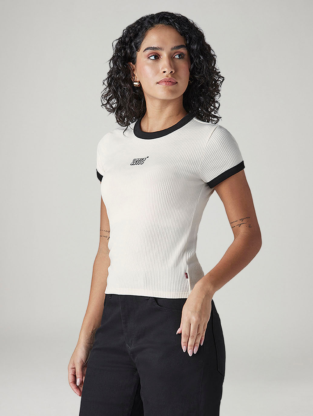 Women's Colorblock Slim Fit Ribbed T-Shirt - Side View