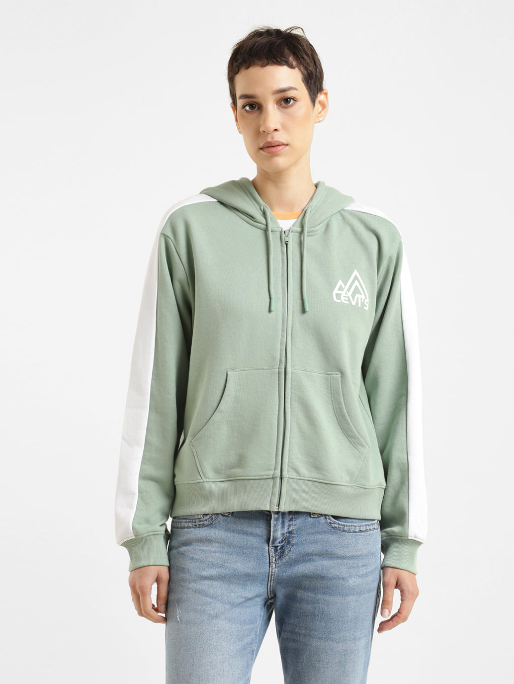 Women's Printed Green Hooded Sweatshirt