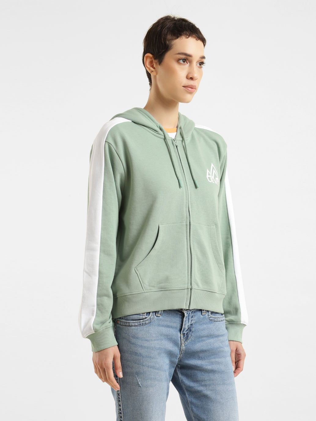 Women's Printed Green Hooded Sweatshirt