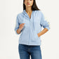 Women's Striped Light Blue Hooded Sweatshirt - Styleshot View