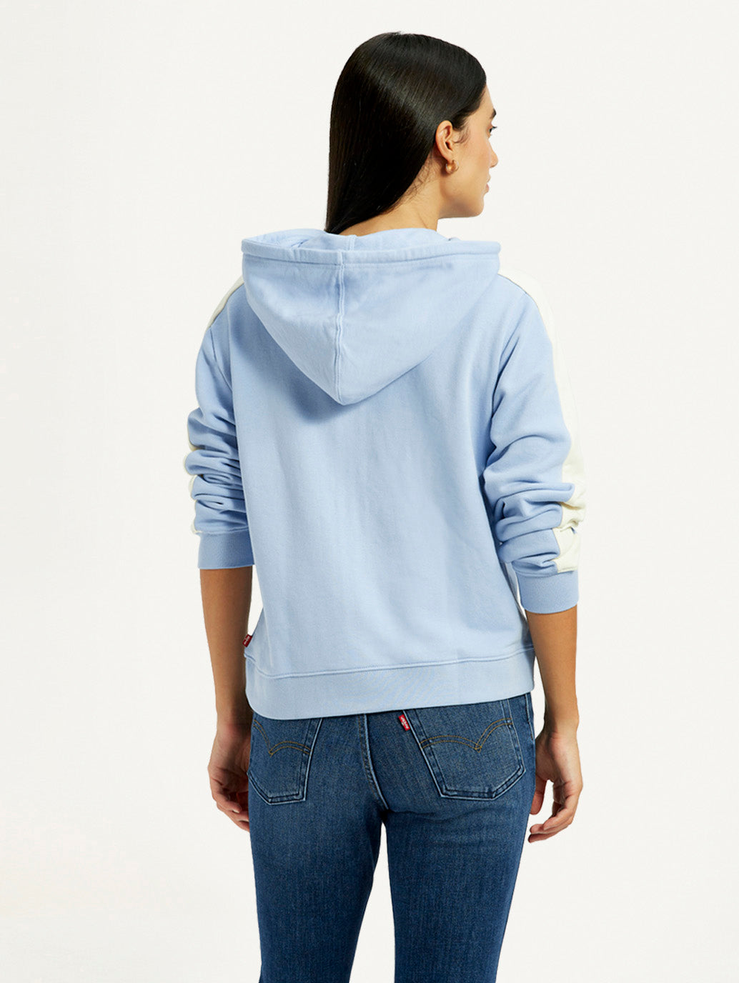 Women's Striped Light Blue Hooded Sweatshirt - Back View