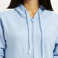 Women's Striped Light Blue Hooded Sweatshirt - Detail View