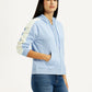 Women's Striped Light Blue Hooded Sweatshirt - Side View