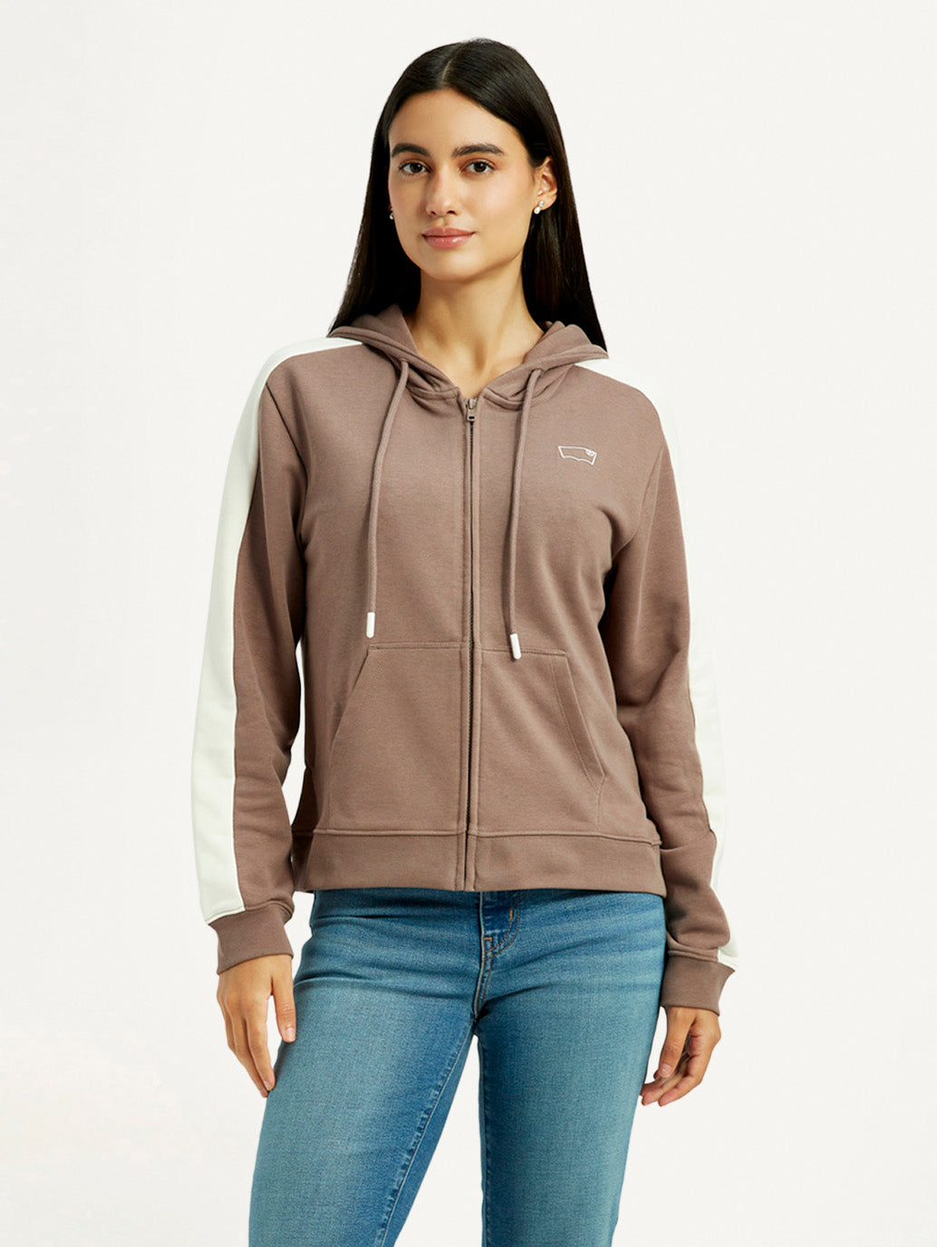Women's Solid Brown Hooded Sweatshirt - Front View