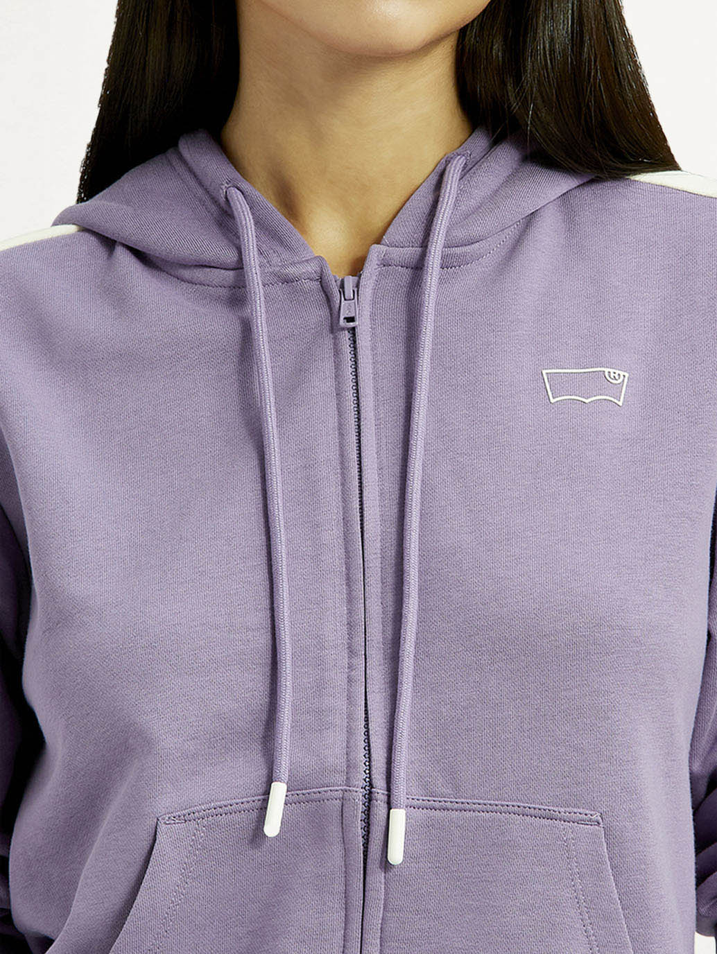 Women's Colorblock Lavender Hooded Sweatshirt - Detail View