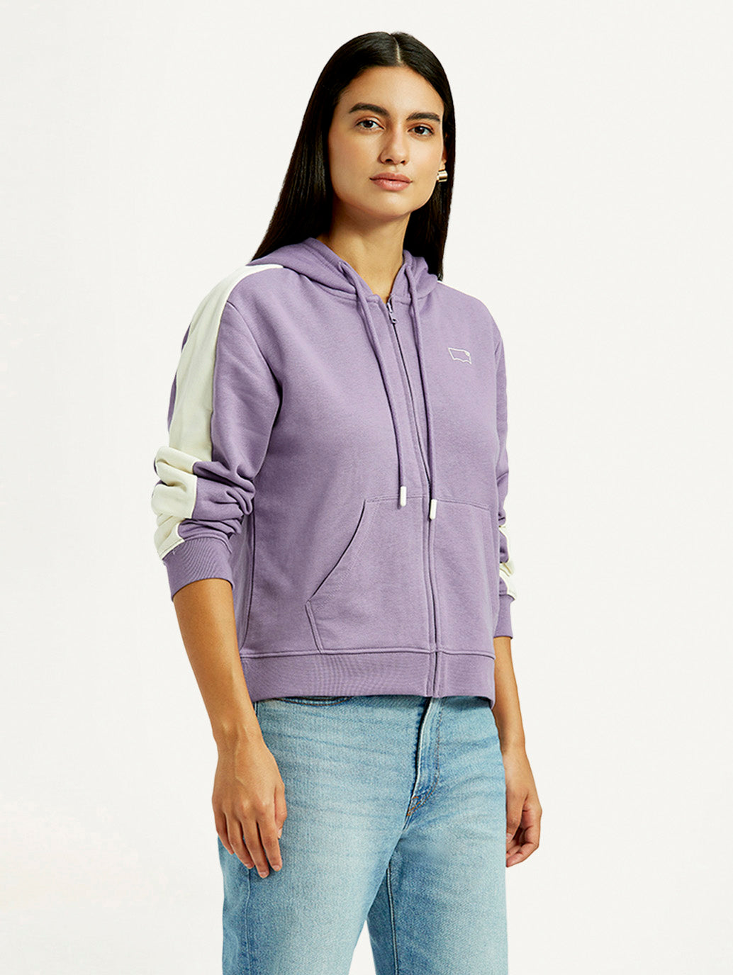 Women's Colorblock Lavender Hooded Sweatshirt - Side View