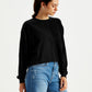 Women's Solid Black Crew Neck Sweatshirt