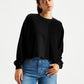 Women's Solid Black Crew Neck Sweatshirt