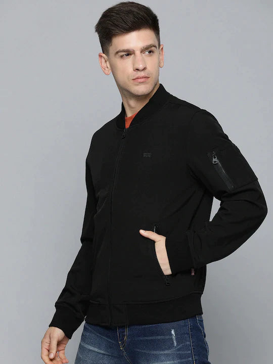 Men's Solid Band Neck Bomber Jacket - 8db22fc2-71f6-482d-8e43-d28cfc267d59 View