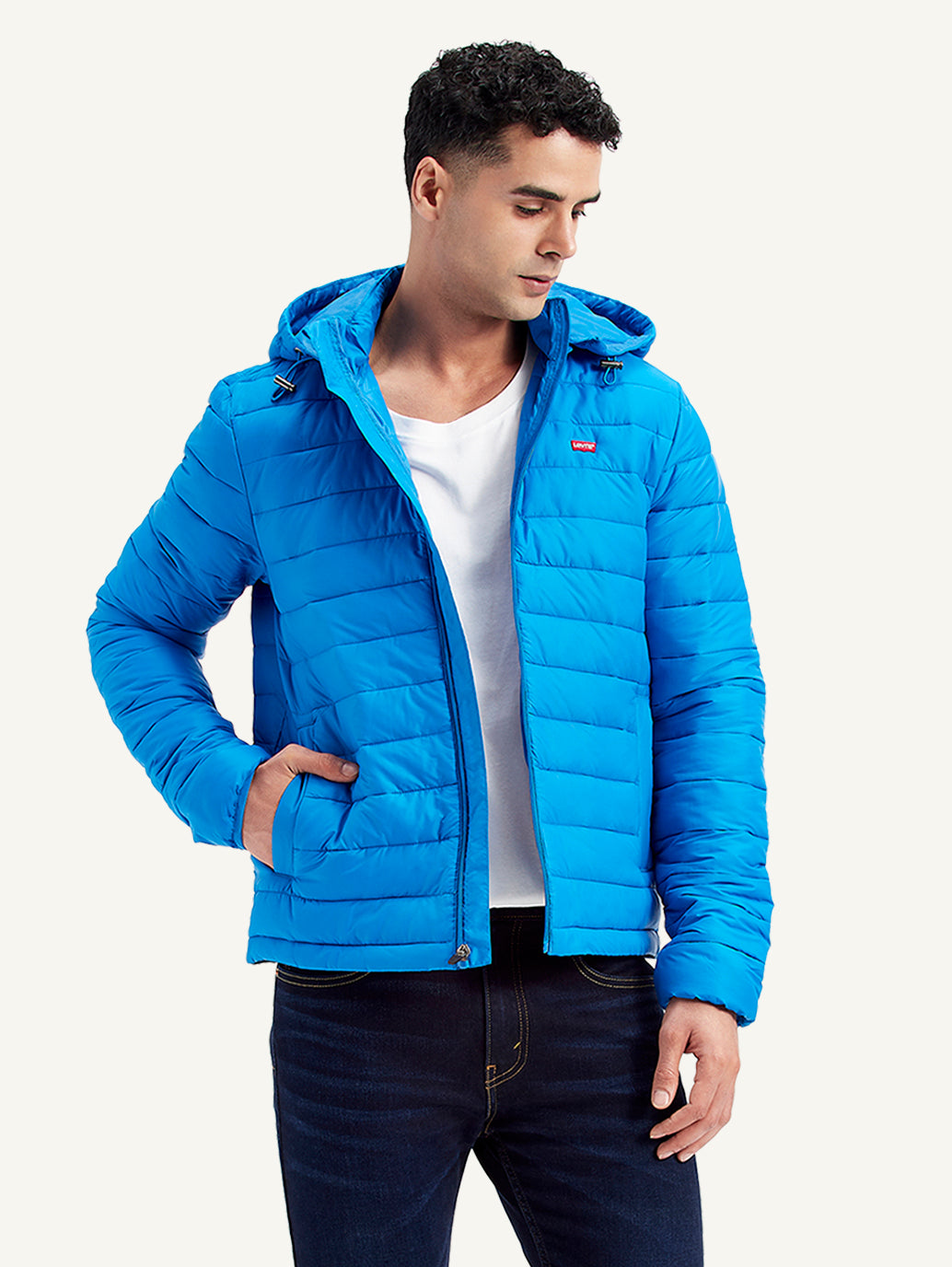 Men's Quilted Blue Hooded Puffer Jacket