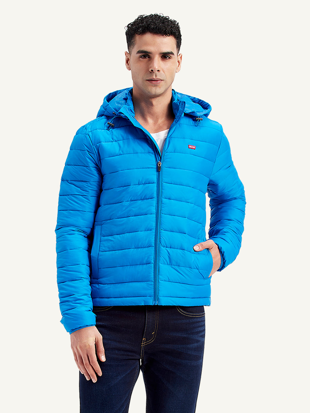 Men's Quilted Blue Hooded Puffer Jacket