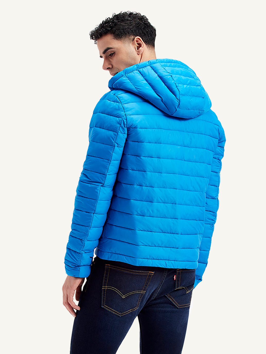 Men's Quilted Blue Hooded Puffer Jacket