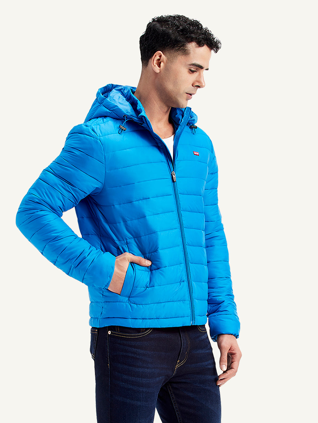 Men's Quilted Blue Hooded Puffer Jacket