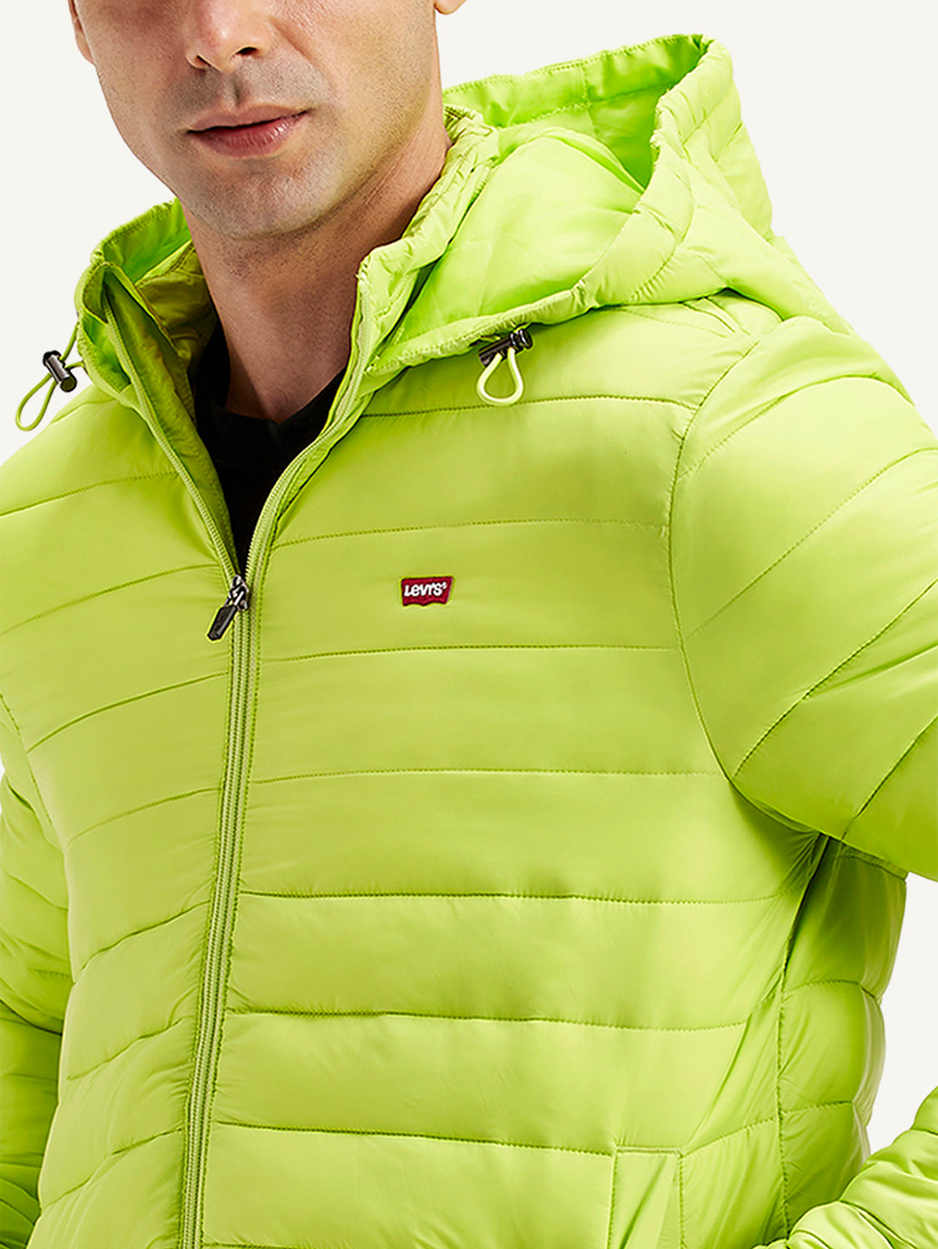 Men's Quilted Lime-Green Hooded Puffer Jacket