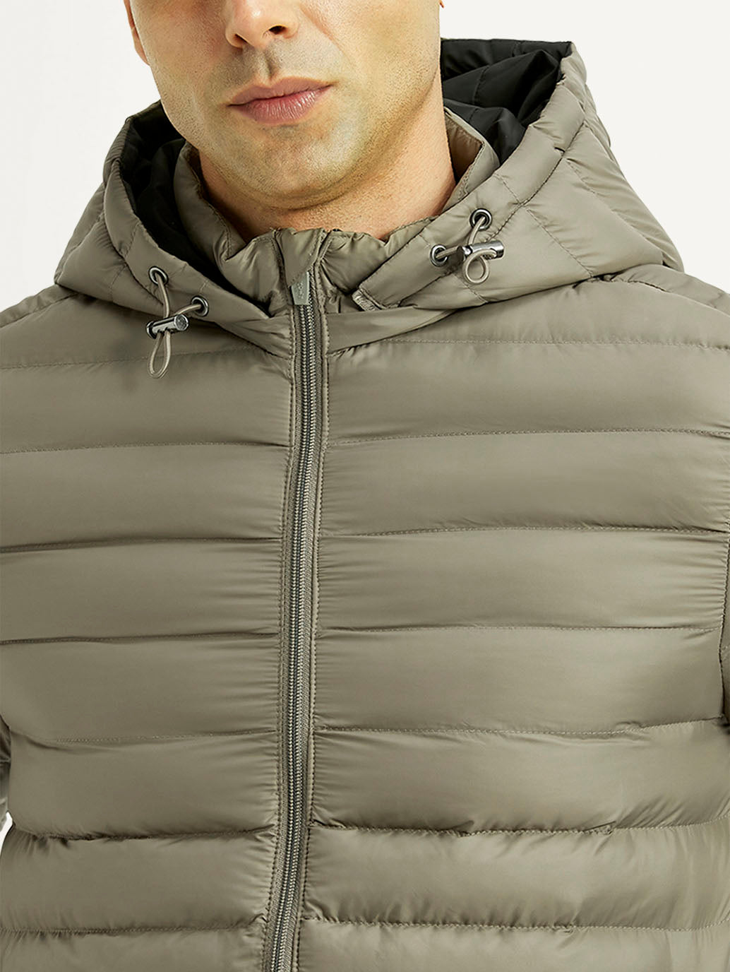 Men's Quilted Grey Puffer Jacket - Detail View