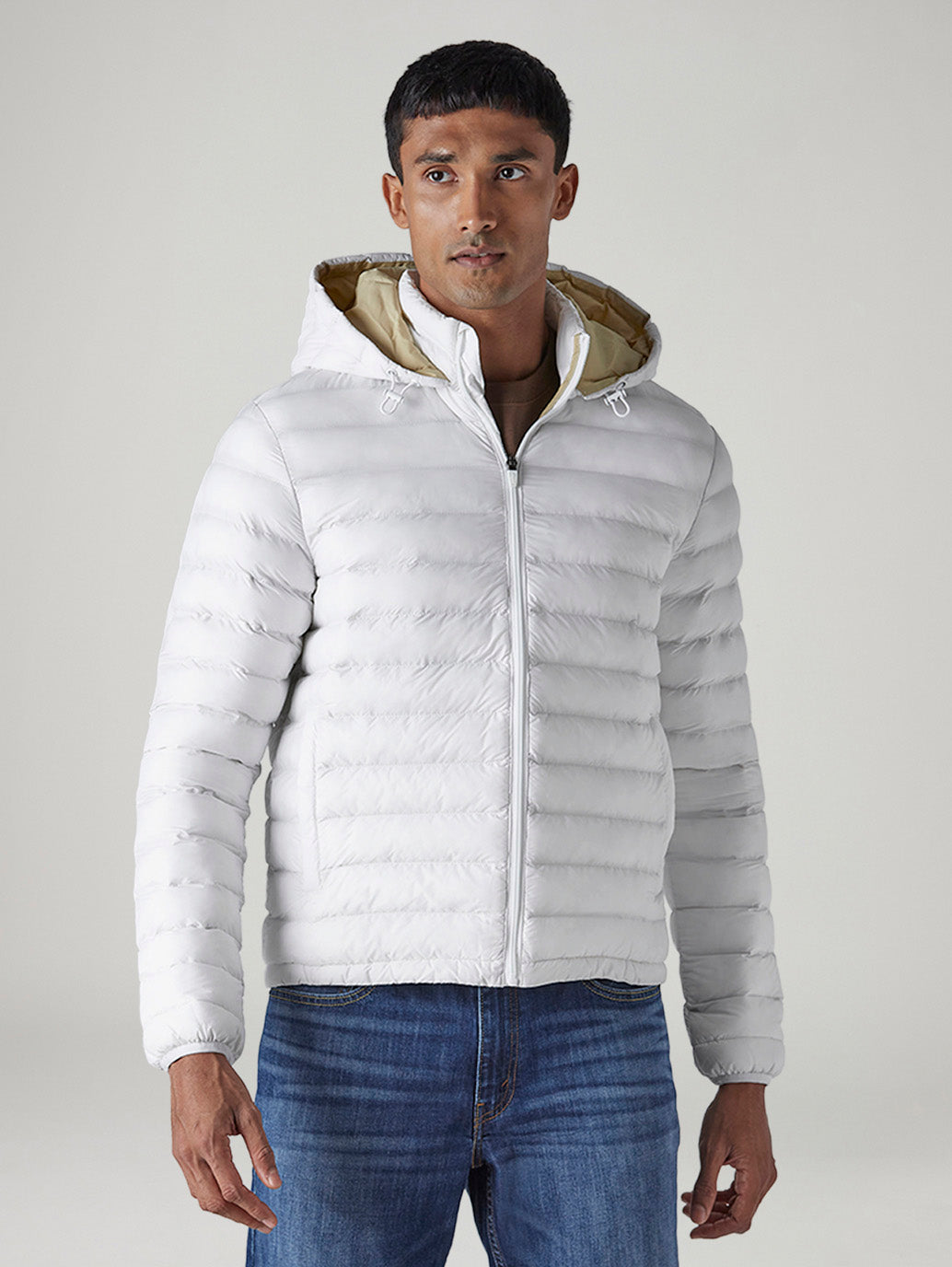 Men's Quilted Slim Fit Puffer Jacket - Front View