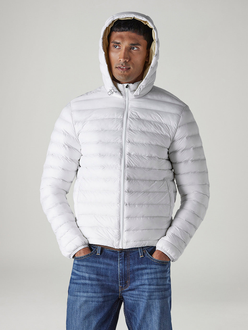 Men's Quilted Slim Fit Puffer Jacket - Front View