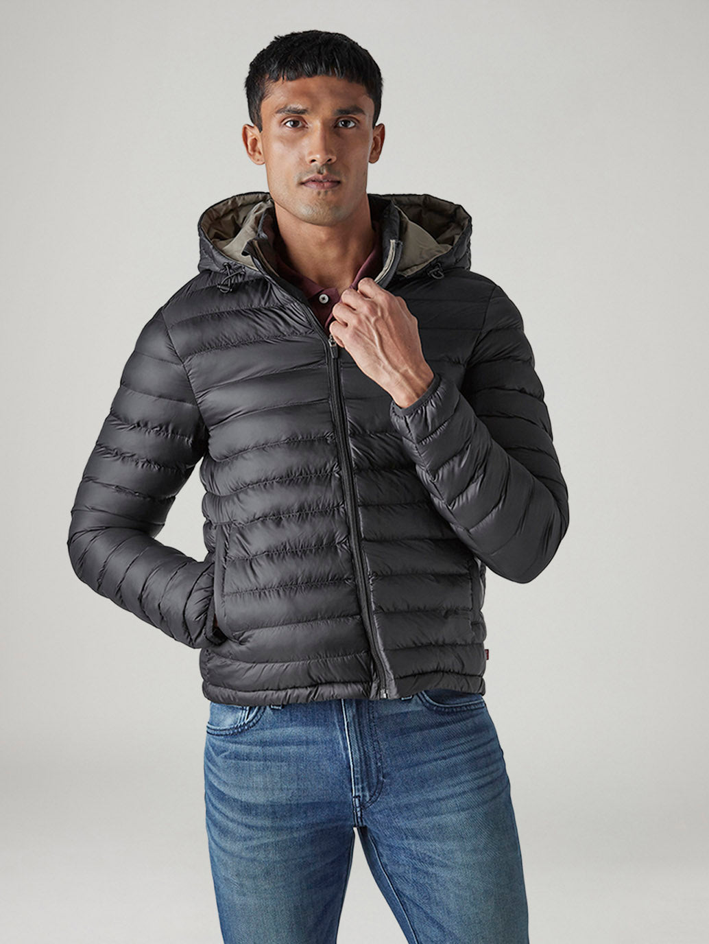 Men's Quilted Slim Fit Puffer Jacket - Front View