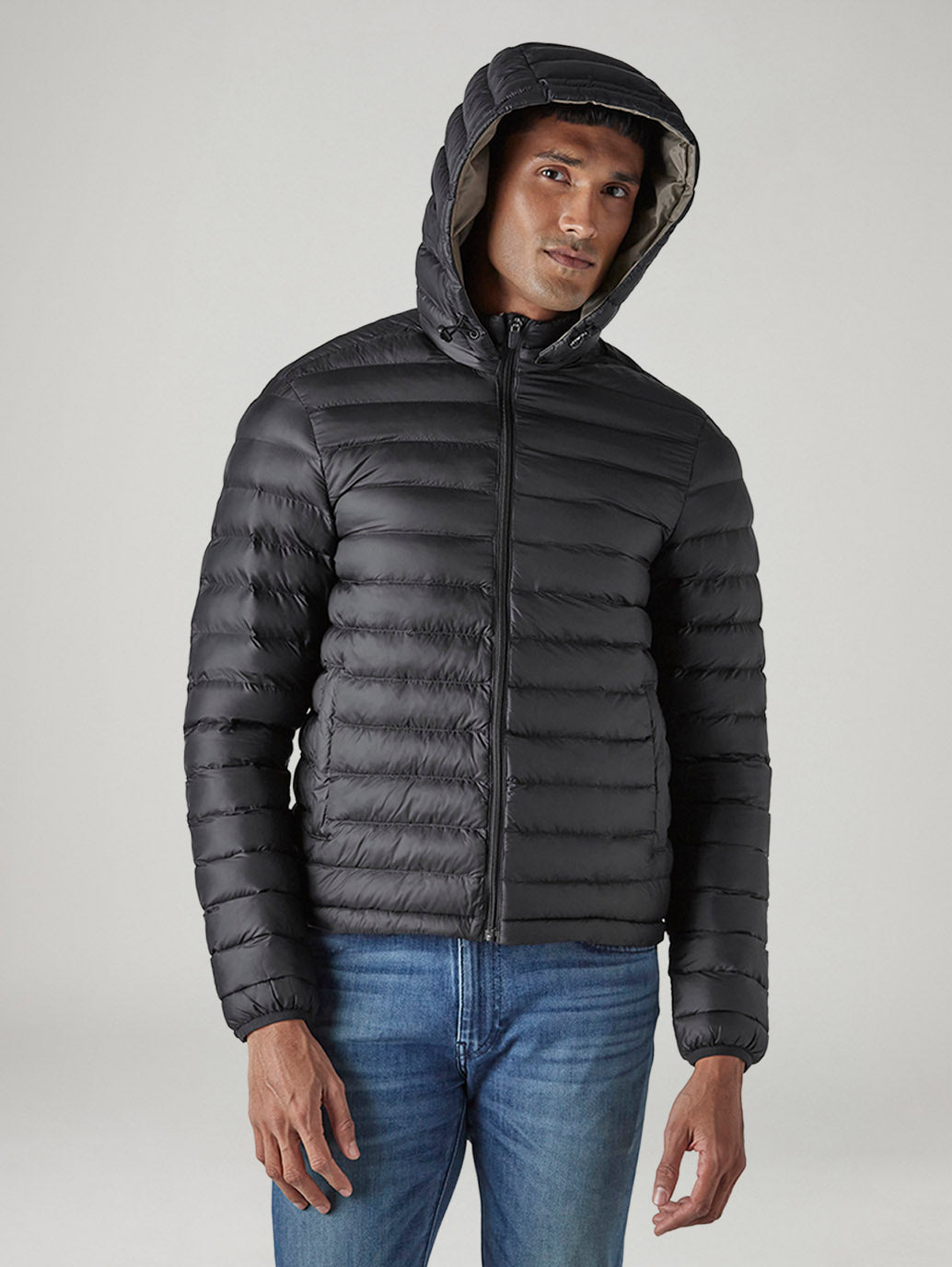 Men's Quilted Slim Fit Puffer Jacket - Front View