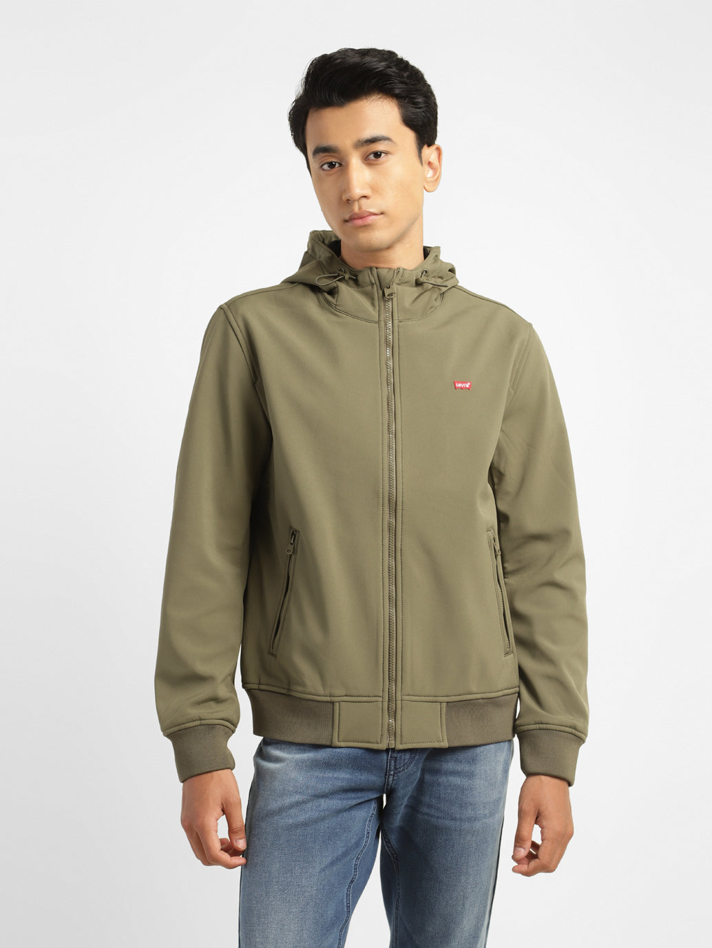 Men's Solid olive green Hooded Bomber Jacket