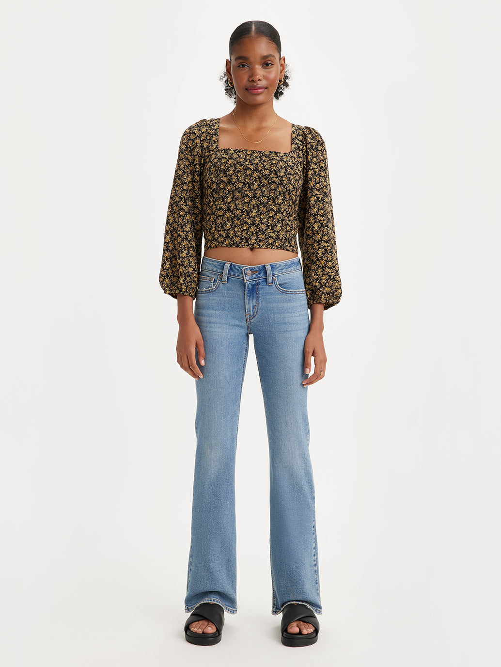 Women's Indigo Bootcut Fit Low Rise Jeans - Front View