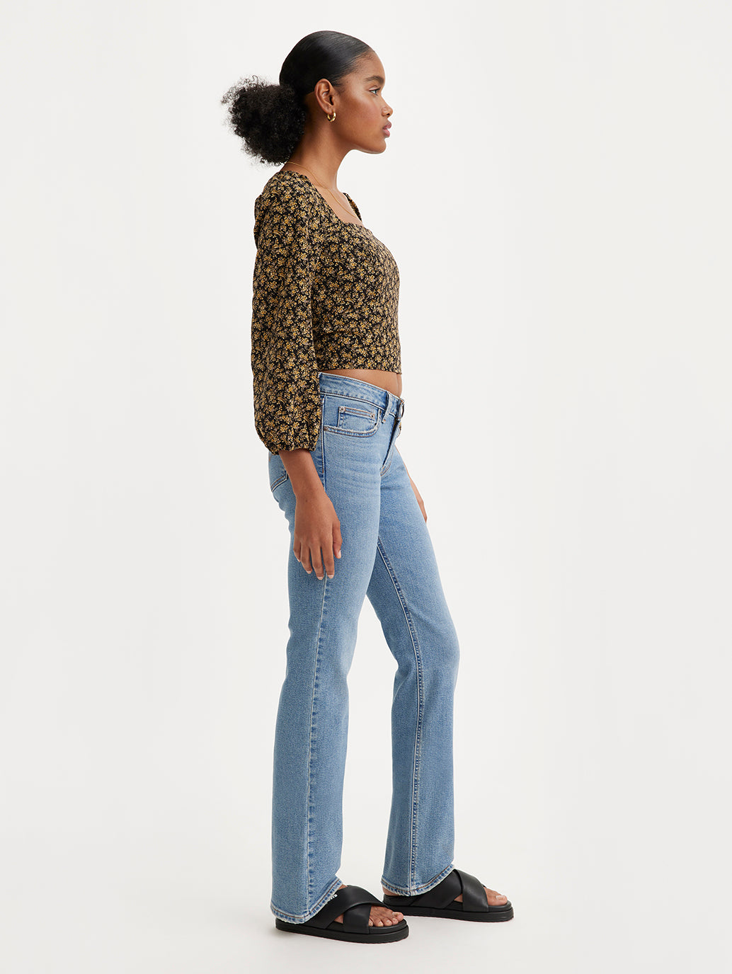 Women's Indigo Bootcut Fit Low Rise Jeans - Side View