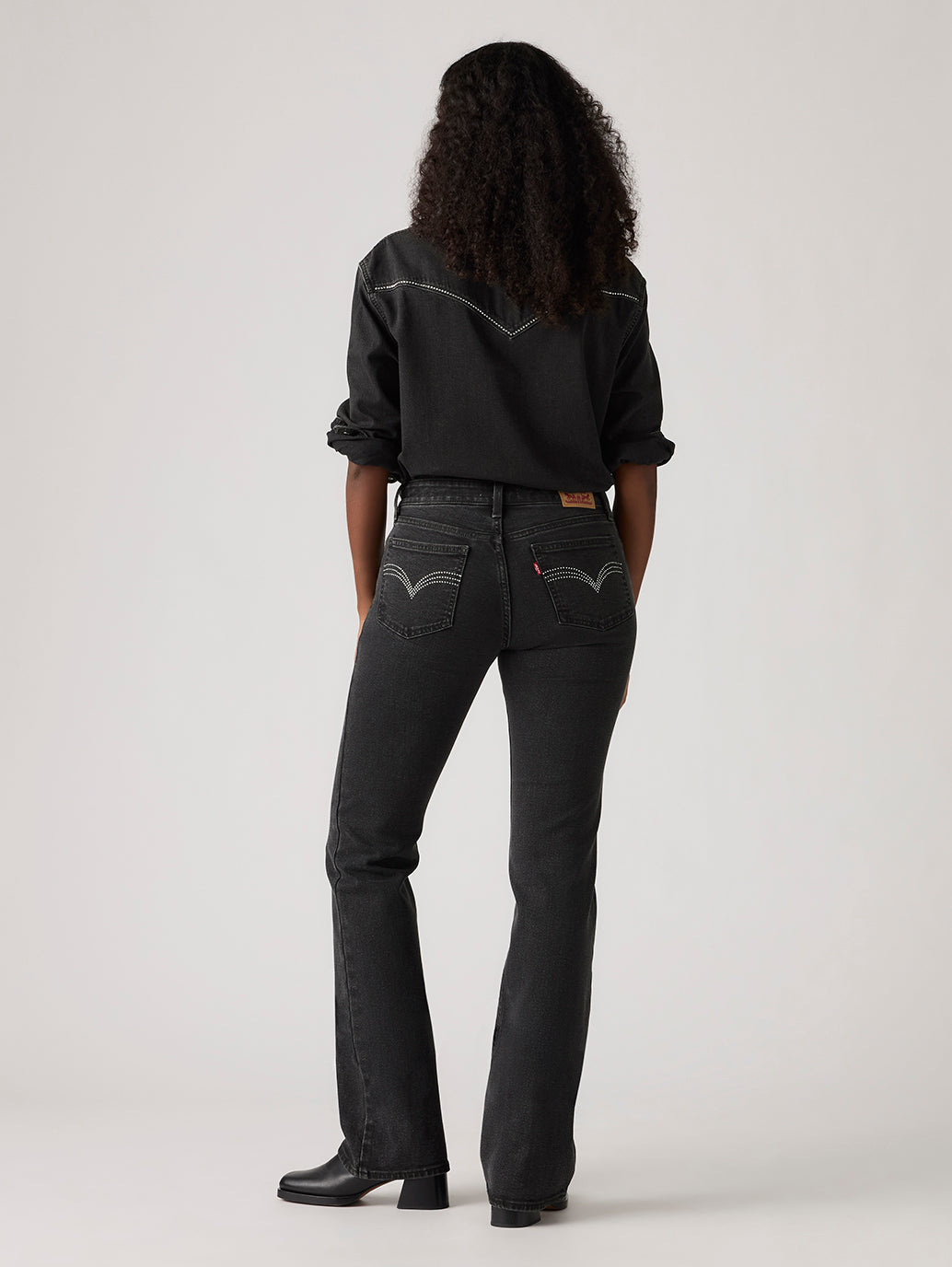 Women's Black Superlow Bootcut Fit Low Rise Jeans - Back View