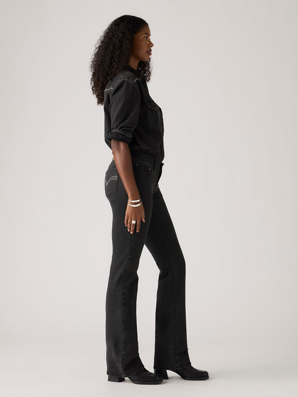 Women's Black Superlow Bootcut Fit Low Rise Jeans - Side View